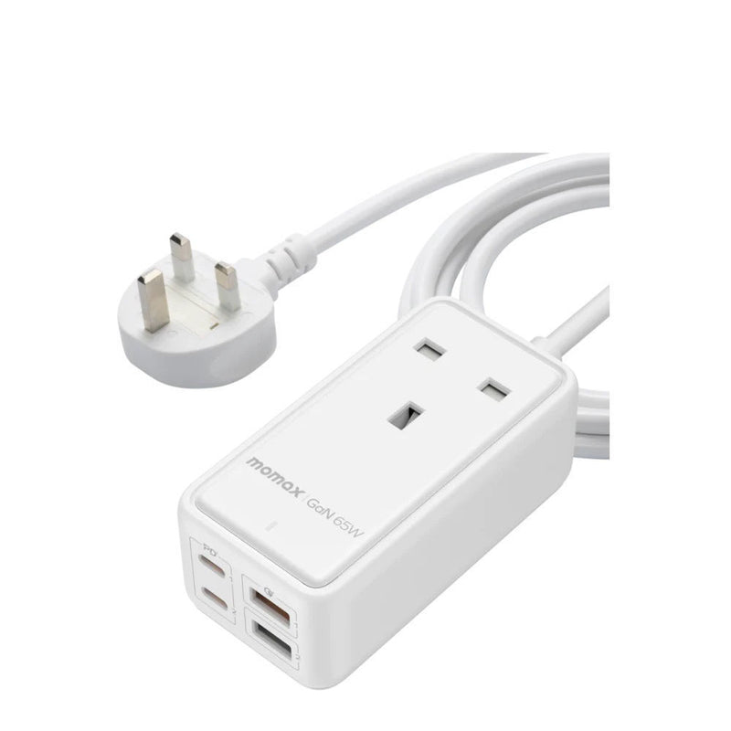 Momax OnePlug 65W GaN Extension Cord with USB - White