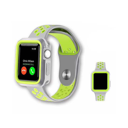 ISMILE Whirlwind Series Bi-color Silicone Watch Strap for Apple Watch 44/mm 42mm -Grey & Green