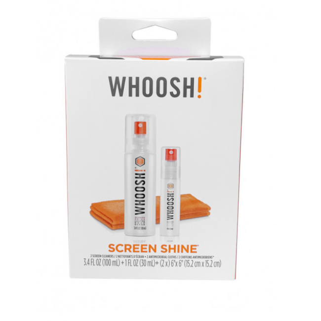 Whoosh Screen Shine Duo (100ml Plus 30ml Bottles with 2 Cloths)
