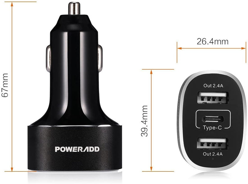 Poweradd ™ USB نوع C شاحن السيارة