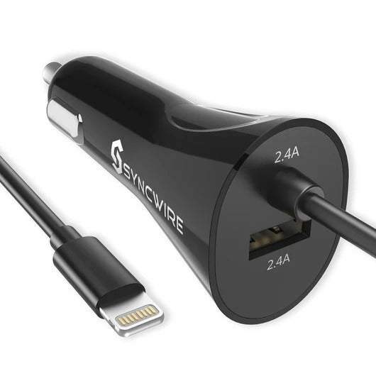 Syncwire iPhone in Car Charger 4.8A/24W [Apple MFi Certified] with Built-in Lightning Cable