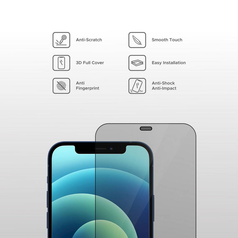Liberty Guard  iPhone 12 Pro, 3D Black Silicon Rounded Edge Screen Protector Anti Shock & Anti Impact - Black