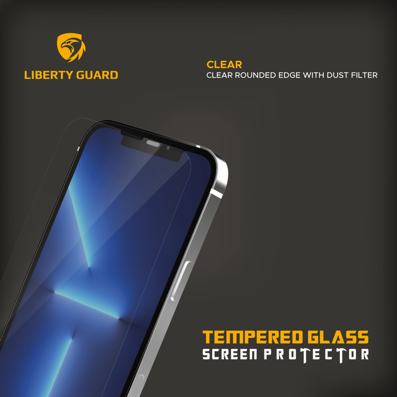 Liberty Guard iPhone 13/13 Pro 2.5D Full Cover Rounded Edge with Dust Filter Screen Protector , Anti Shock & Anti Impact - Clear