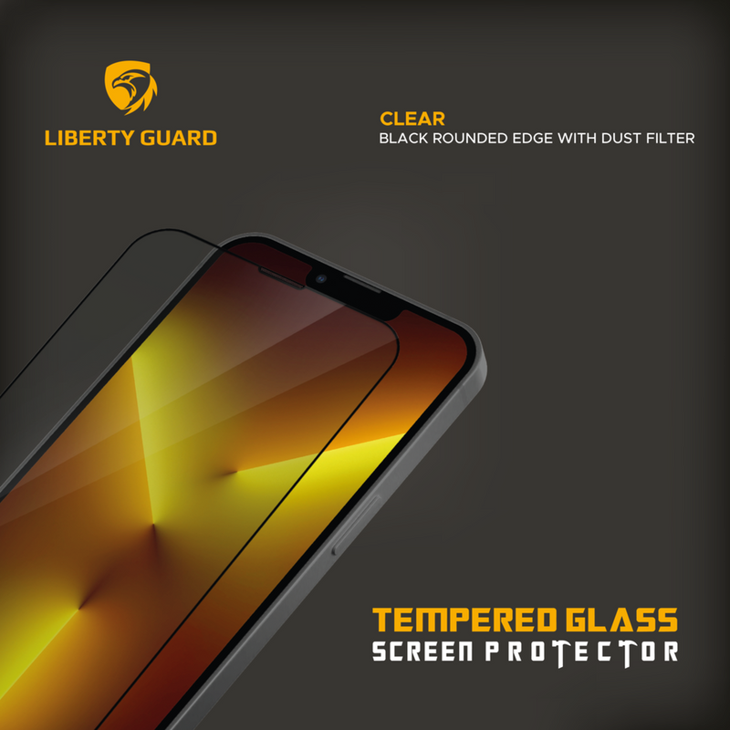 Liberty Guard iPhone 13 Pro Max 2.5D Full Cover Rounded Edge with Dust Filter Screen Protector, Anti Shock & Anti Impact - Black