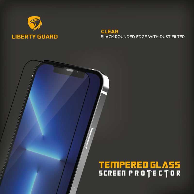Liberty Guard iPhone 13/13 Pro 2.5D Full Cover Rounded Edge with Dust Filter Screen Protector, Anti Shock & Anti Impact - Black
