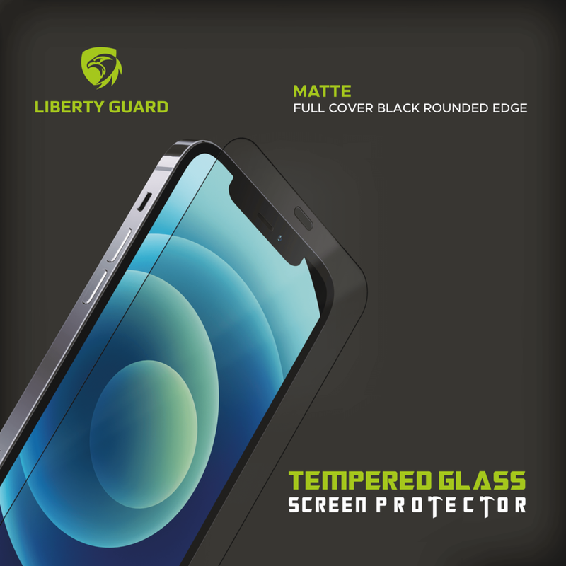 Liberty Guard  iPhone 12/12 Pro 6.1" Matte Full Cover Black Rounded Edge Screen Protector, Anti Shock & Anti Impact. - Clear