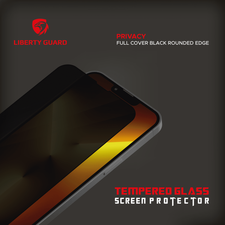 Liberty Guard iPhone 13 Pro Max 2.5D Privacy Full Cover Rounded Edge Screen Protector , Anti Shock & Anti Impact - Black