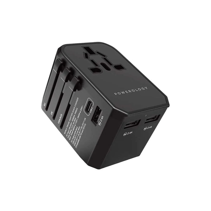 Powerology PD 45W Fast Charge + 2.4A USB Dual Output Universal Travel Adapter With 3 USB Ports