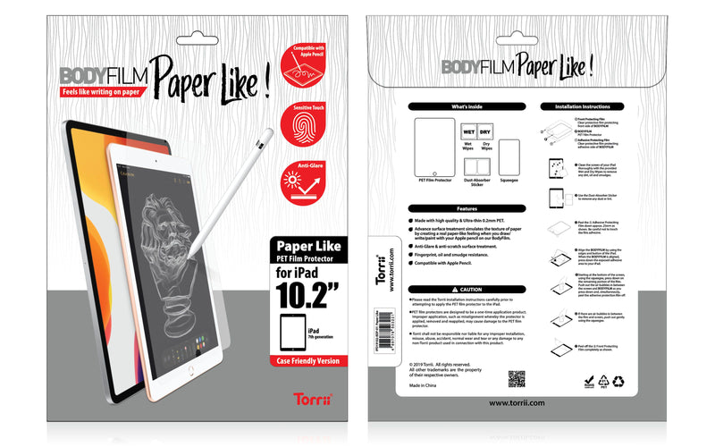 TORRII BODYFILM PET PAPER LIKE FOR IPAD 10.2 (2019) - CLEAR