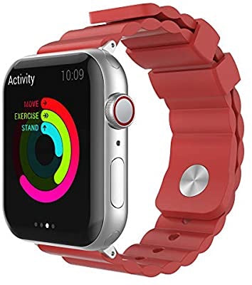 AhaStyle iWatch Band Rugged Design Premium Silicone Apple Watch Band, Silicone Breathable Replacement Strap for Apple Watch Series6 /5/4/3/2/1 (44mm, Red