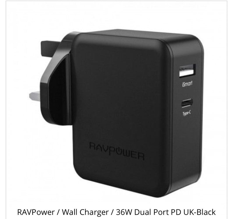 RAVPower / Wall Charger / 36W Dual Port PD UK-Black